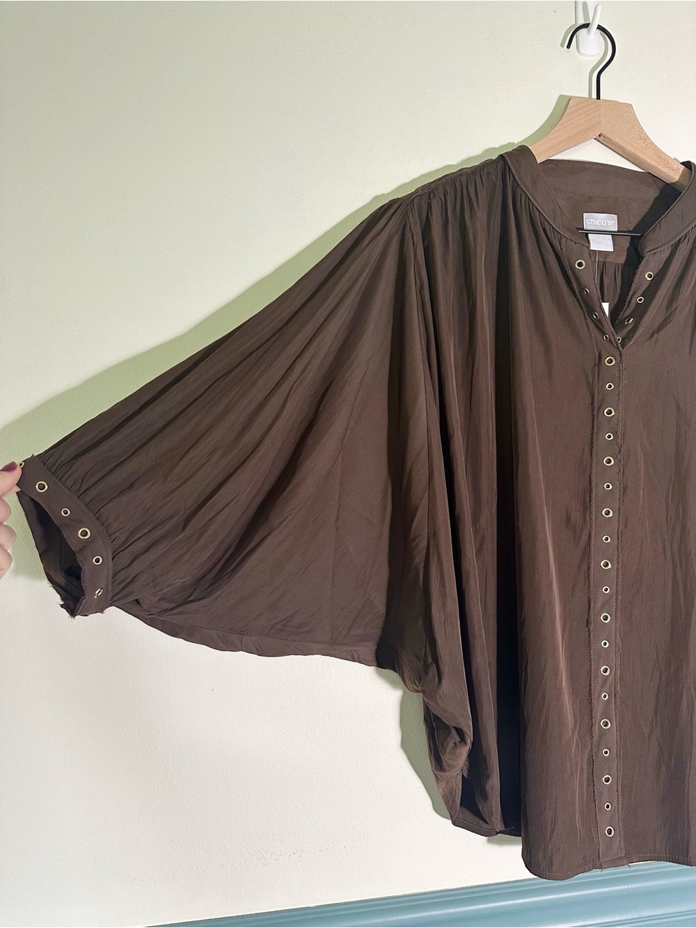 Chico's Chocolate Brown Grommet-Trim Dolman Top